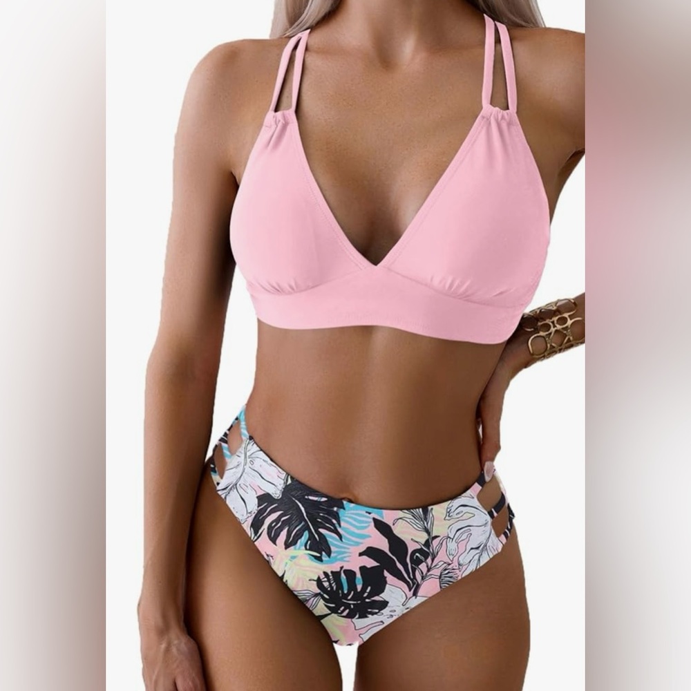Pink Floral Bikini Set from It is Well Boutique Mid Waist NWT NIP Medium